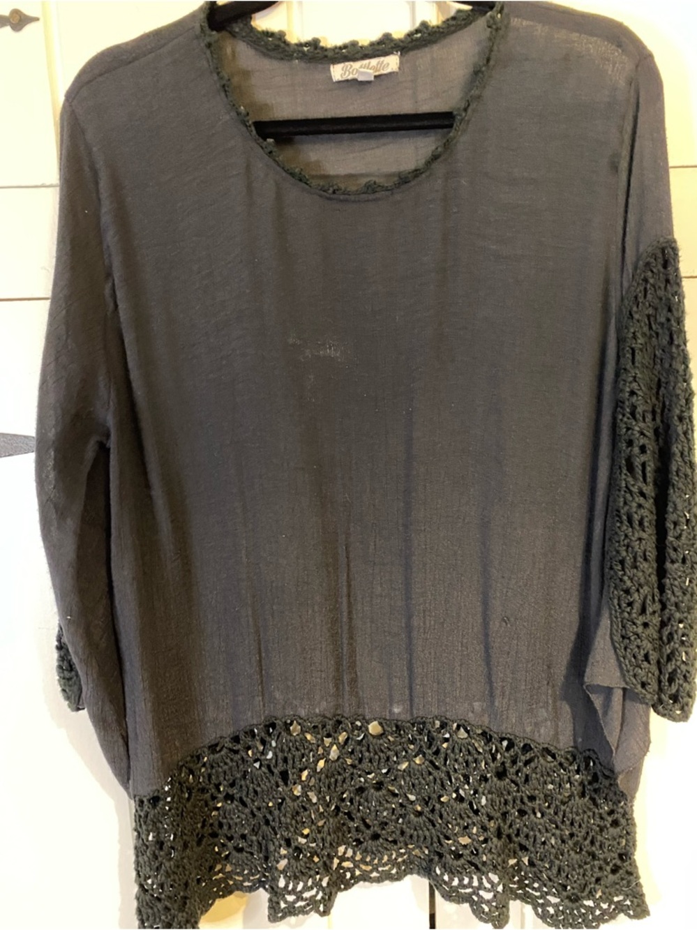 Bottlette Semi-Sheer Top/Cover-up with Crochet Lace Trim and Flared Sleeves. 2XL